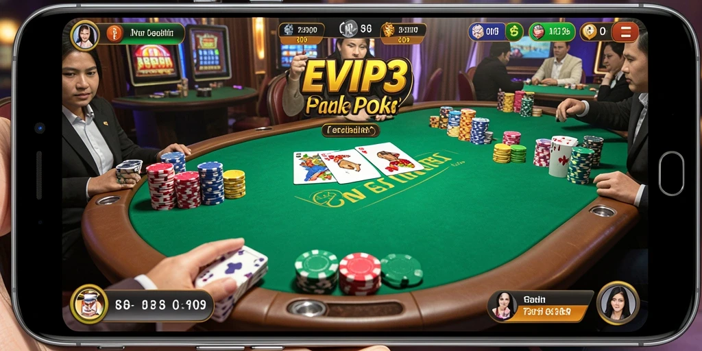 Tampilan gameplay Poker yang mendebarkan dan interaktif di EVIP3.
