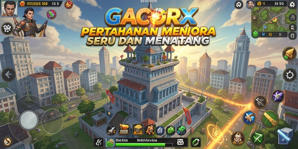 Tampilan gameplay GACORX menampilkan strategi menara yang menegangkan dan mendebarkan.