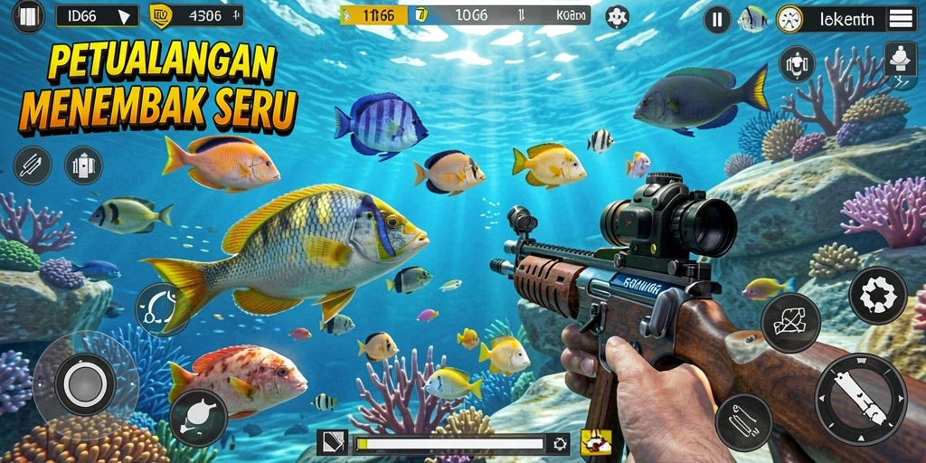 Tampilan gameplay menembak ikan di dunia bawah laut