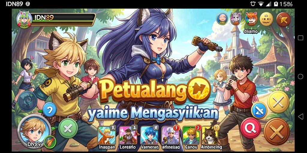 Tampilan gameplay IDN89 menampilkan aksi karakter anime yang seru.