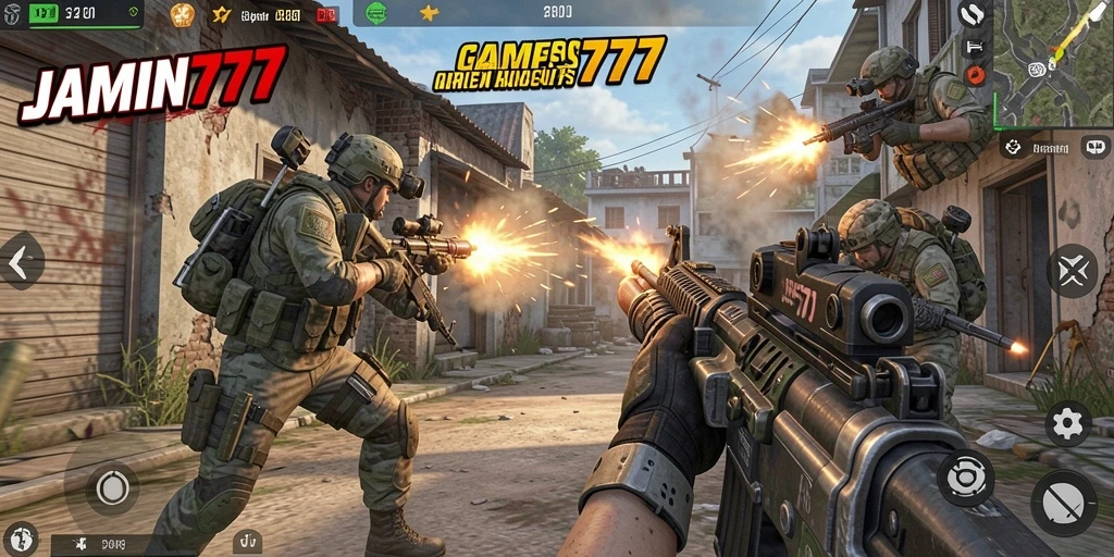 Gameplay seru dalam JAMIN777 dengan aksi menembak intens.