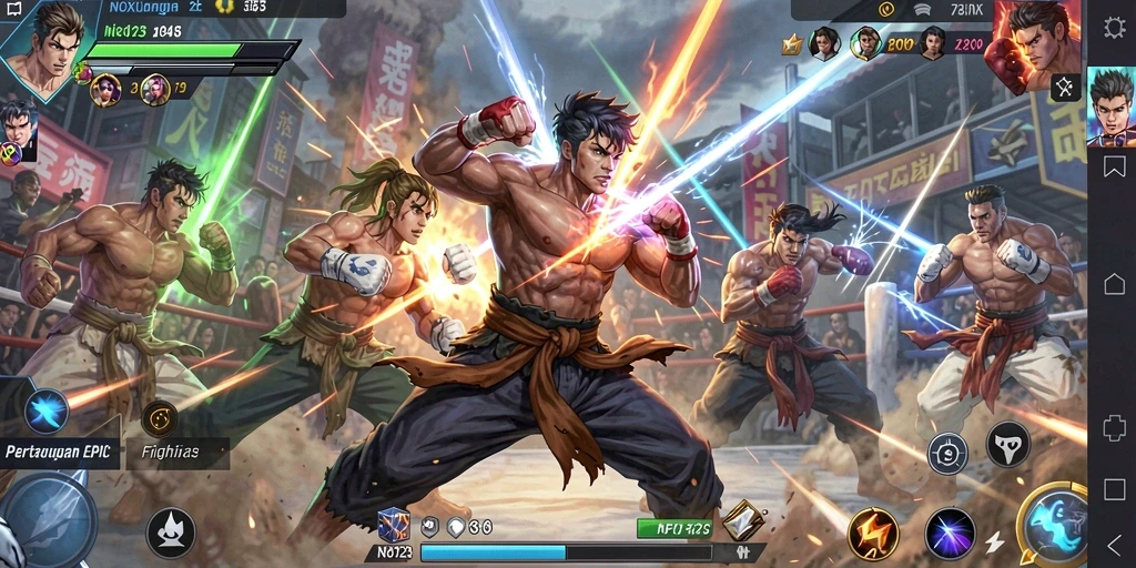 Tampilkan gameplay seru dari NOX123 dalam pertarungan Fighting.