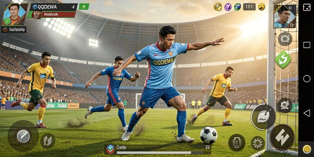 Tangkapan layar QQDEWA menampilkan gameplay kompetitif yang mendebarkan di lapangan.