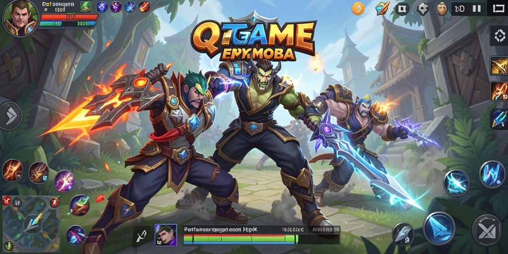 Tangkapan layar QTGAME menampilkan perang strategis dalam karakter MOBA.