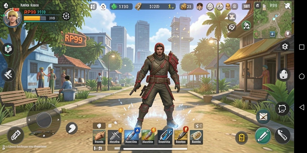 Screenshot utama RP99 menunjukkan gameplay simulasi kehidupan yang seru.